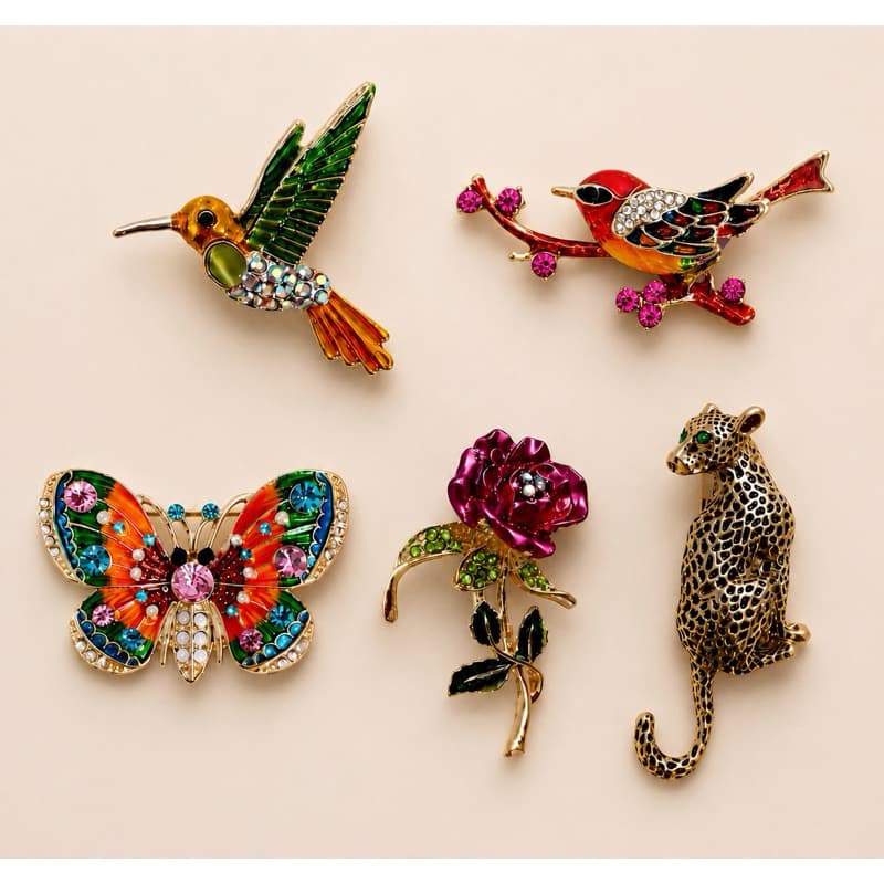 Broche Feminino Luxo Strass Colorido Animal Flor Borboleta Onça Beija- Flor Acessório Elegante - Alfinete Roupa - Pin