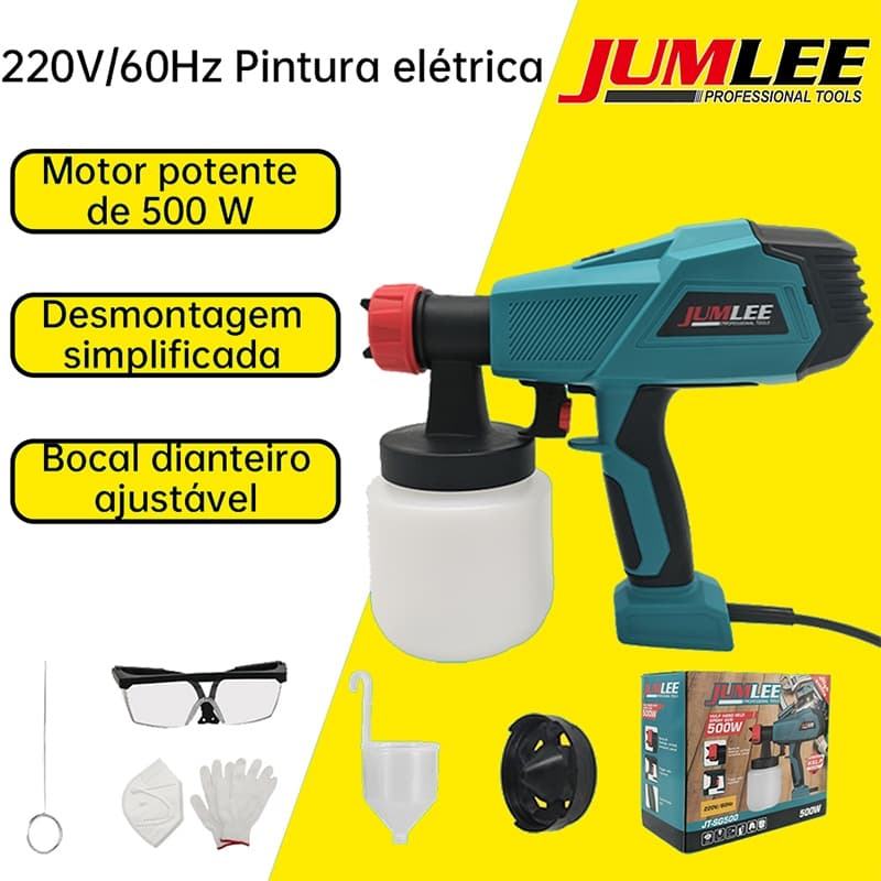 Pistola de pintura elétrica de 500 W com bico metálico, equipada com compressor e reservatório de 800 ml