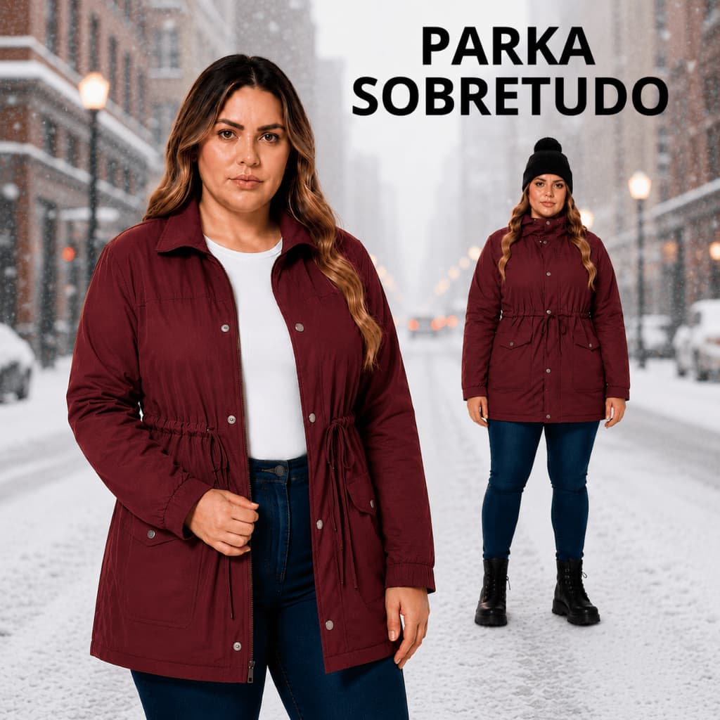 Jaqueta Parka Plus Size Sobretudo Feminina Com Cordão Inverno Frio Bengaline 48 50 52