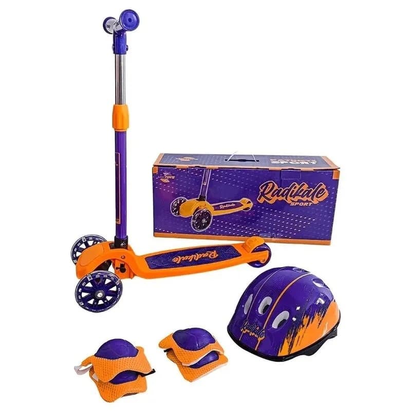 Patinete Sport + Kit Proteção Suporta 50kg Roxo com Laranja