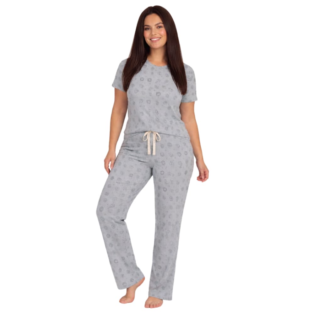 Conjunto de Pijama Feminino Adulto Estampado Manga Curta Calça Longa Suede Canelado Confortável