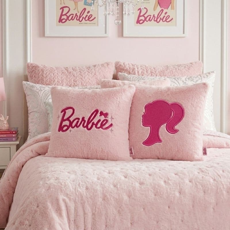 Kit Almofada Bordada da Barbie | Avulsa | Rosa | Presente Fofo