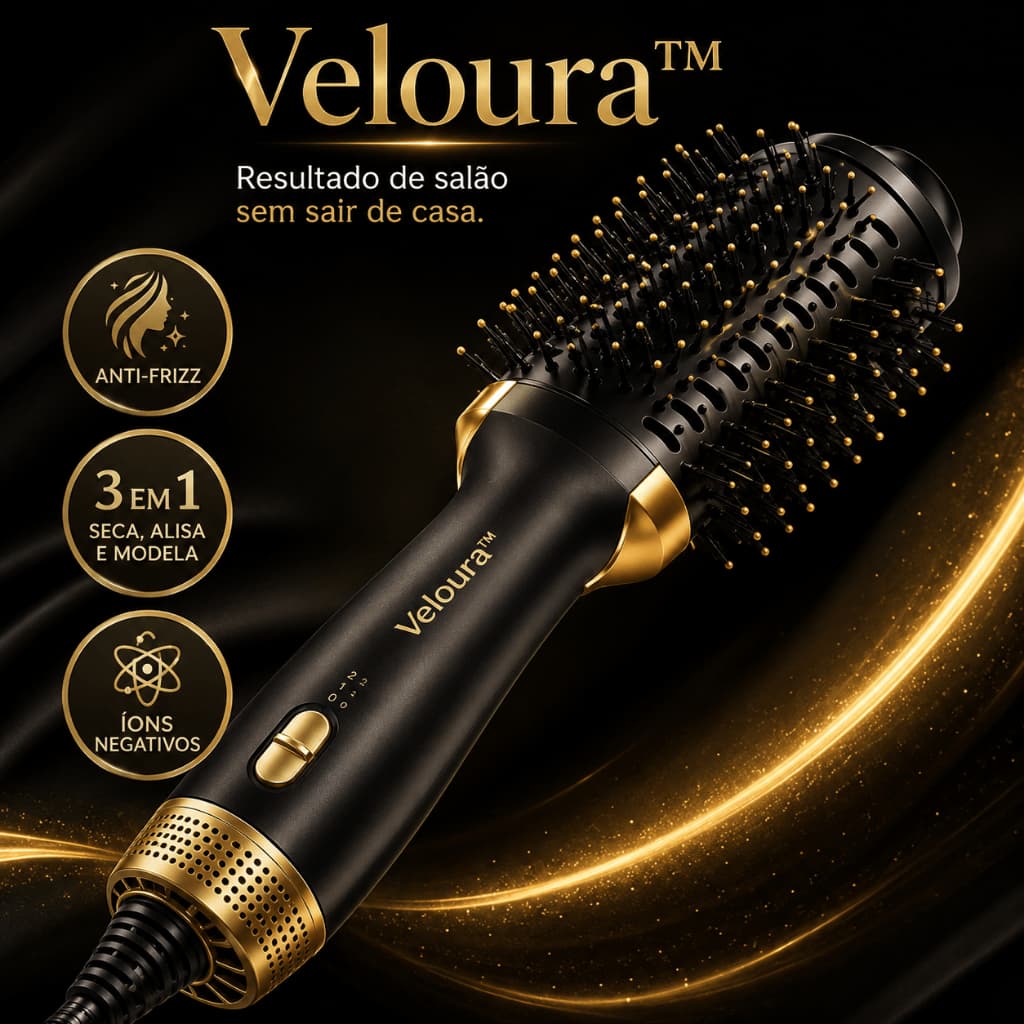 Escova Secadora 3 em 1 Veloura™ Alisadora Modeladora Anti Frizz 3 Velocidades 110V
