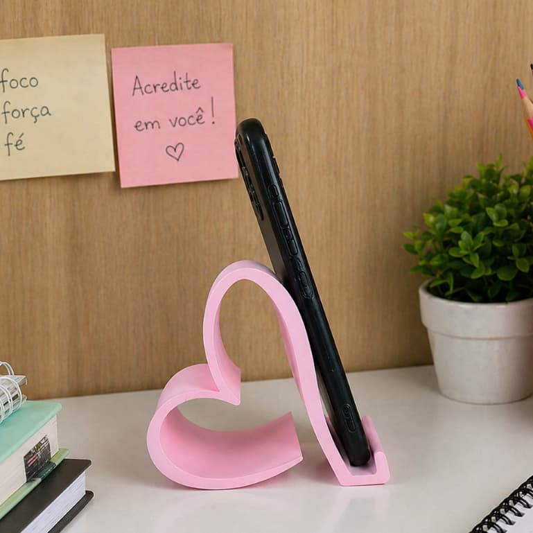 Suporte Celular Coração Mesa Porta Smartphone Base Decorativa Presente Namorados Quarto Escritório