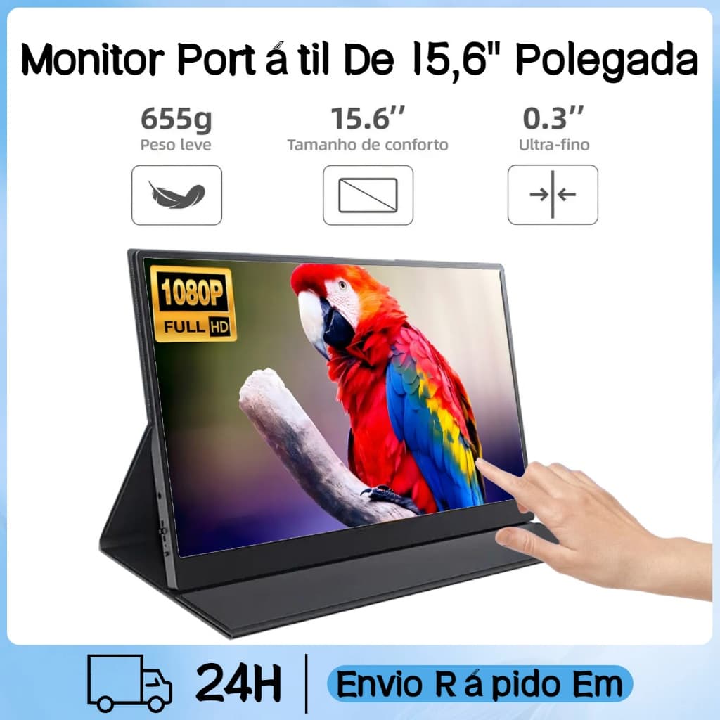 Monitor Portátil Touchable 15.6'' 1920*1080P 4K Com Tela IPS Full HD Alto-Falantes Estéreo Duplos
