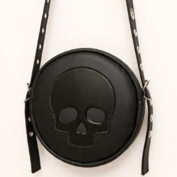 Bolsa Tiracolo de Ombro  Moderna Preta Dark Rock Gótico Crânio Caveira