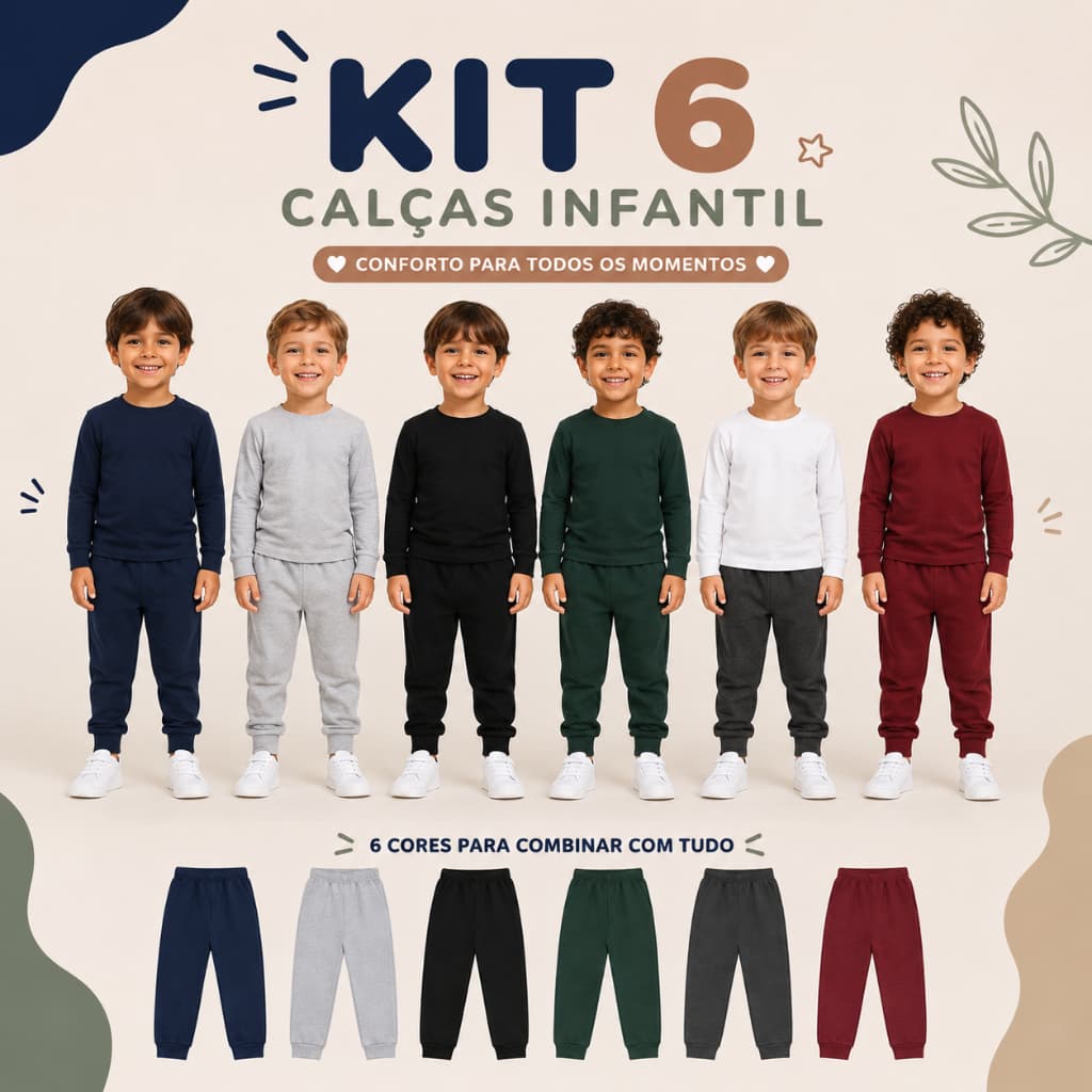 Kit 6 Calça Ribana Infantil Modelagem Unissex Menina Menino 1 ao 12 Anos