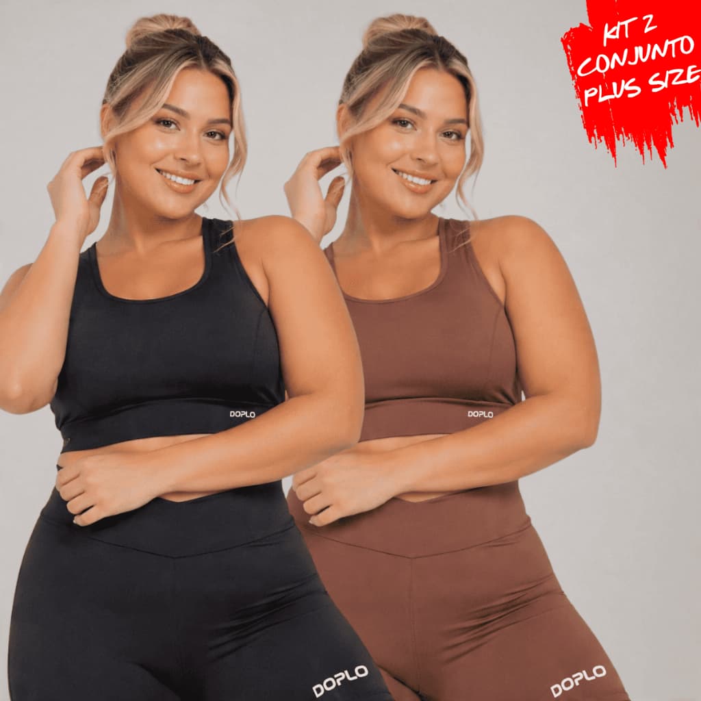 Kit 2 Conjunto Plus Size Feminino Top e Short Fitness Moda Academia Cintura Alta