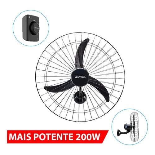 Kit Ventiladores De Parede 200W 60cm Diâmetro 3 Pás Bivolt Potente Igreja Academia Lojas Ventisol