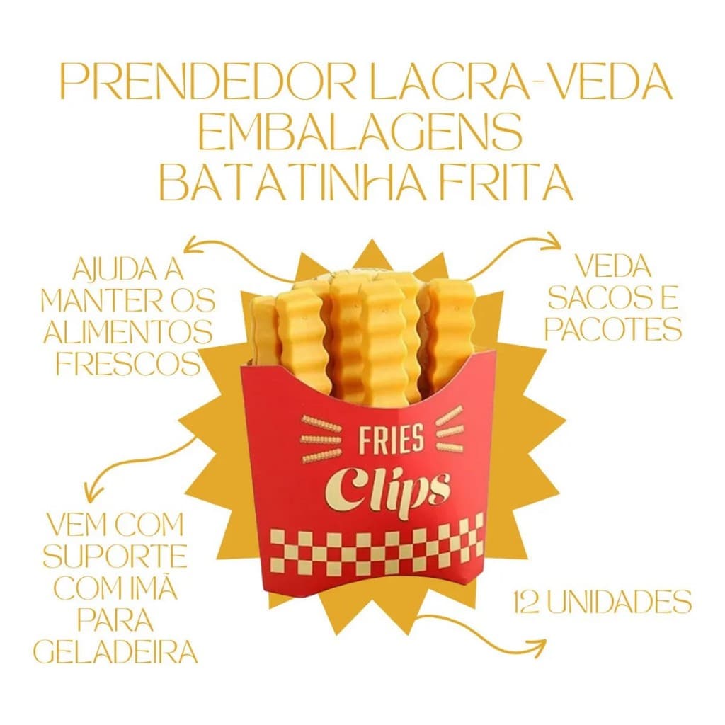 12 Clipes de vedação Batatas Fritas para cozinha conservação Fresca  Prova De Umidade imâ geladeira