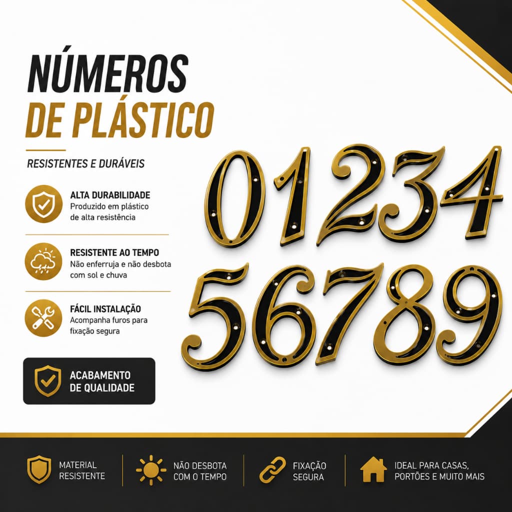 Numero Residencial Plástico 11,5cm x 7cm Dourado