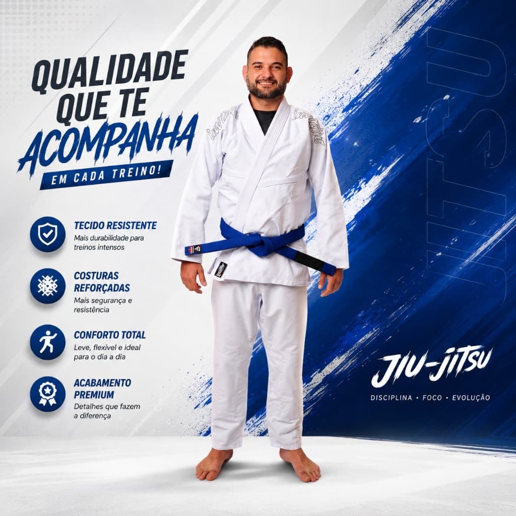 Kimono Jiu Jitsu Trançado Branco Reforçado Grosso Competidor Invictus Envio Imedito