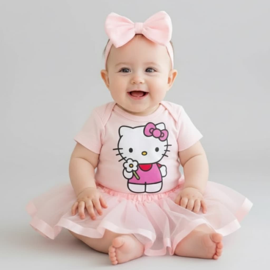 Body Bebê Infantil Menina Mêsversário Temático Da Hello Kitty Super Confortável 100% Algodão
