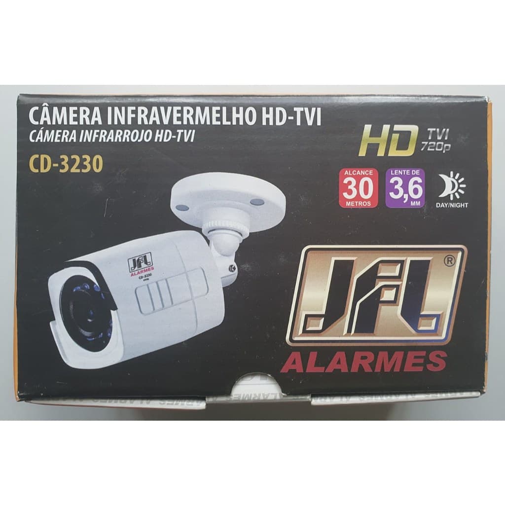 Câmera infravermelho 30 metros HD-TVI 720p - JFL CD-3230 - Lente 3,6 - corpo em METAL - IP 66 - 12 v