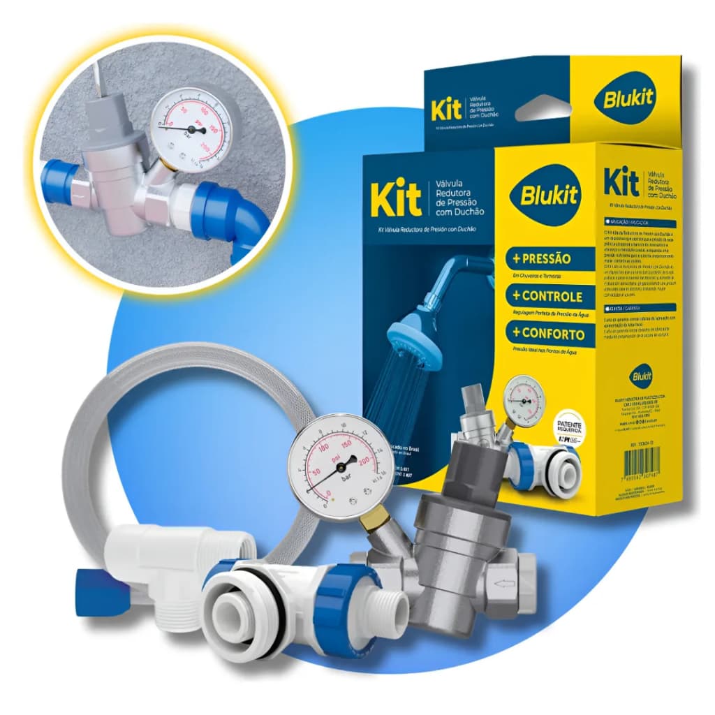 Kit Pressurizador Válvula Redutora De Pressão Com Duchão Blukit