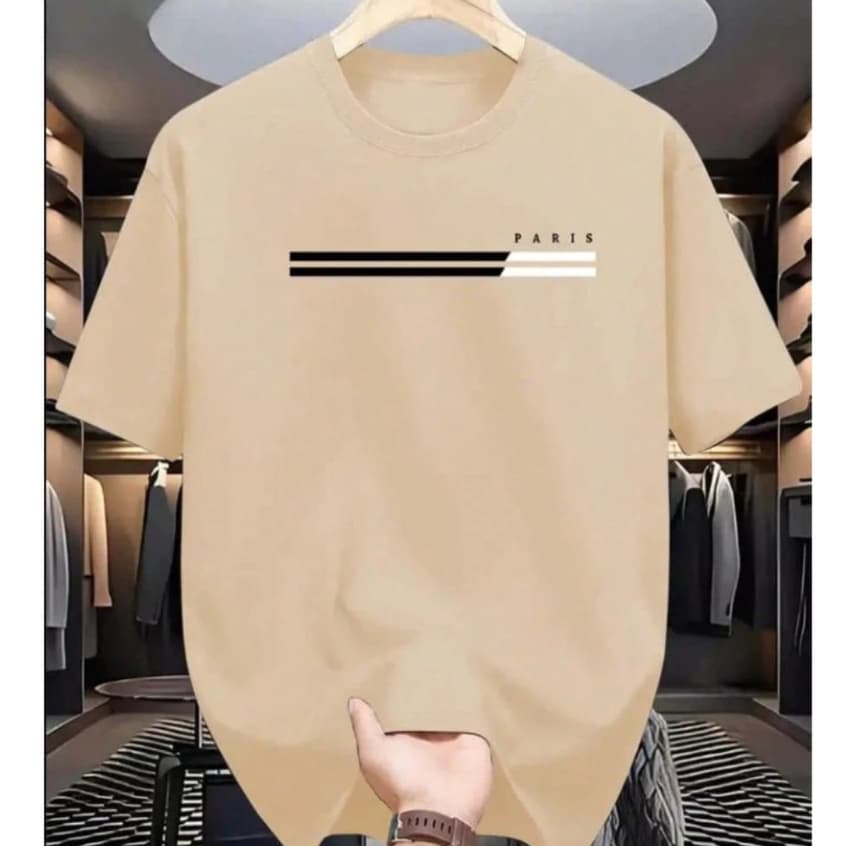 Camiseta camisa Masculina Paris 2 faixas preta 100% algodão manga curta, gola redonda tendencia