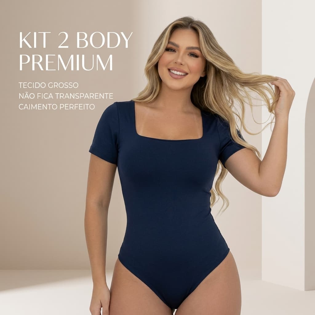 KIT 2 Body Feminino Decote Quadrado Manga Curta Tamanho Unico Suplex Liso Verão
