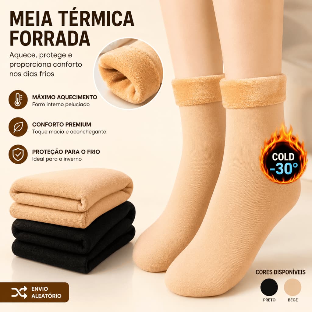 Combo Meias Térmicas De Inverno Forrada Grossa Pelúcia Interna Quentinha 2 3 4 6 Pares