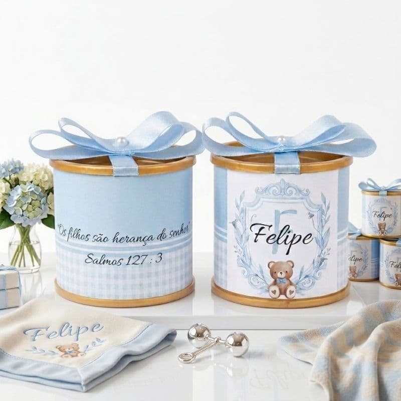 Kit Tubolatas 5x6 Personalizadas ursinho azul | Lembrancinha de Maternidade urso azul | chá de bebê urso azul Tubolatas