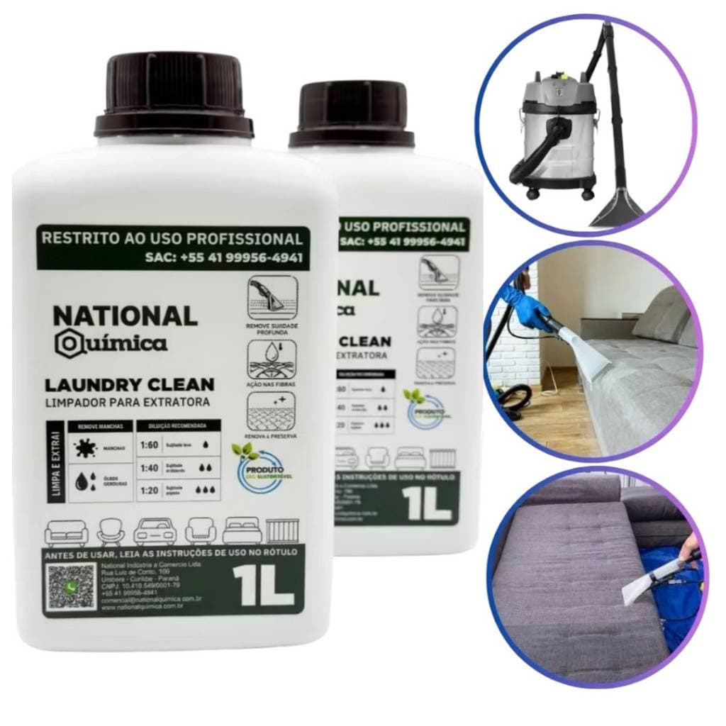 Combo 2 Unidades Laundry Clean 1L Shampoo Para Extratora Automotiva Remove Graxa E Sujeira Pesada De Carros