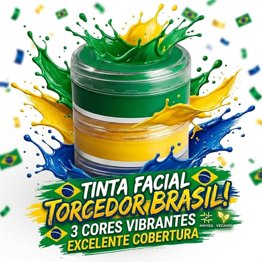 Pintura Tinta Facial Verde Amarelo Brasil Torcida Copa Mundo