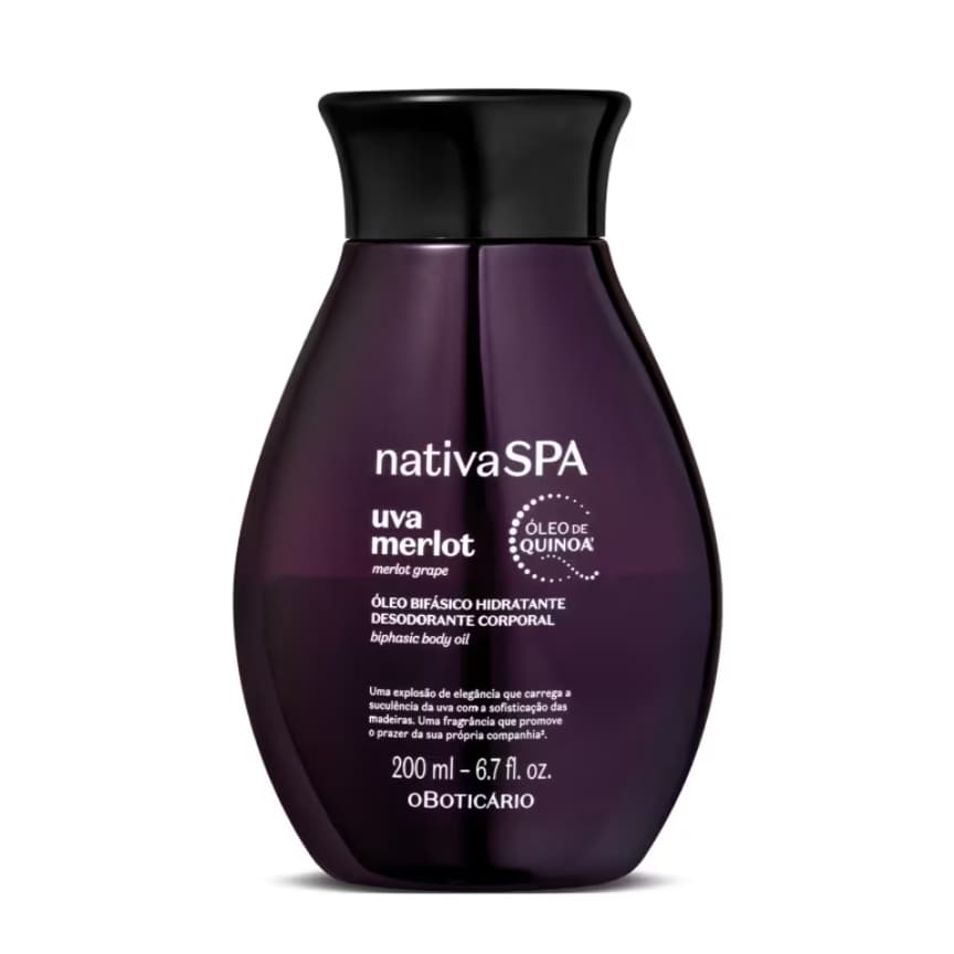 O Boticário óleo bifásico hidratante desodorante corporal Nativa Spa uva merlot 200ml
