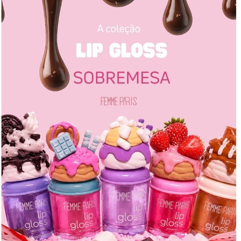 Lip Gloss Femme Paris/Love Rain Sobremesa Hidratante Labial Brilho Intenso Morango Chocolate Caramelo