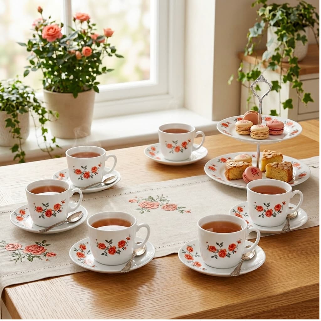 Kit Conjunto Xicaras de Cha Porcelana 12 Pecas Pires Branca Resistente Elegante Enxoval Cozinha