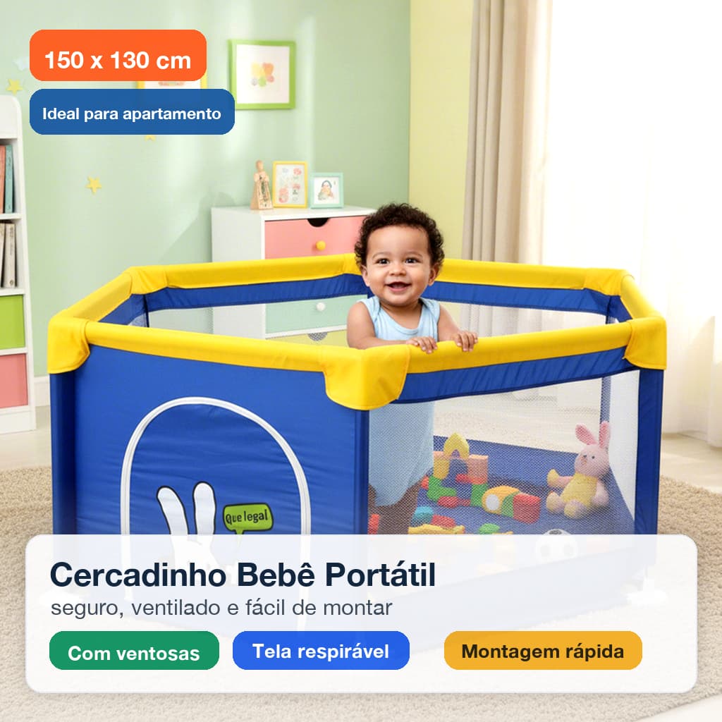 Cercadinho Bebê 150x130 Portátil com Ventosas Chiqueirinho Infantil