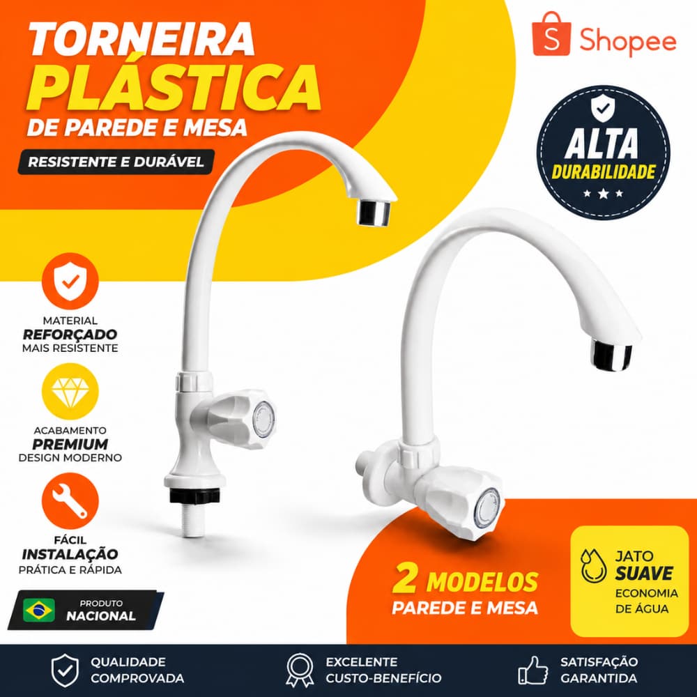 Torneira Branca 1 ou 2 unidades Cozinha Bancada e Parede Bica Móvel Abs Branco
