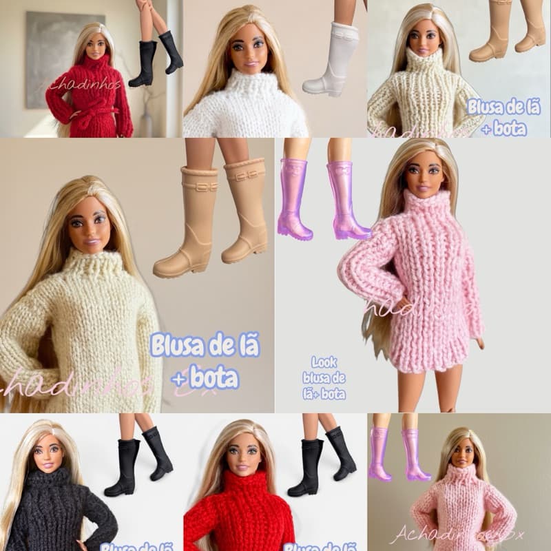 Look  Blusa tricô lã e feito a mão roupinha de tricô para boneca roupa de tricô bonecas