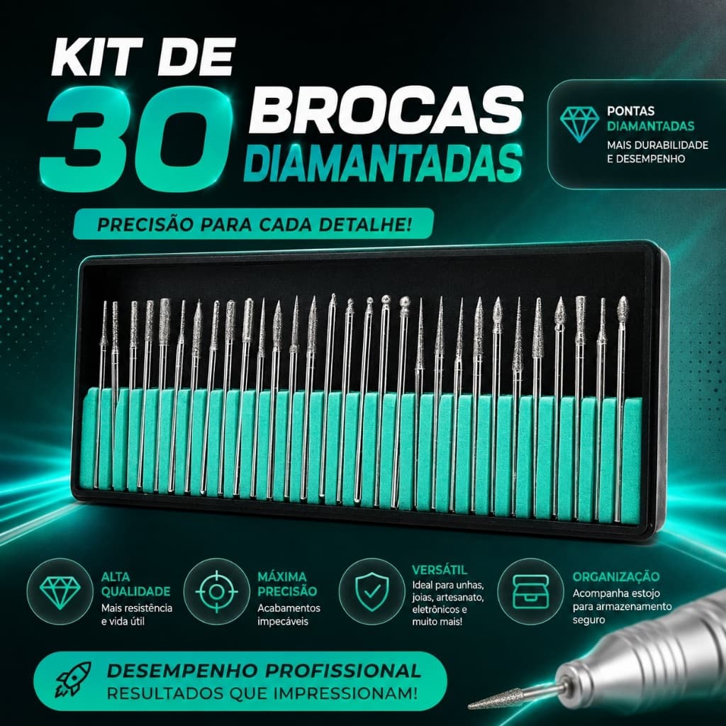 Kit 30 Brocas Diamantadas Lixadeira Unha
