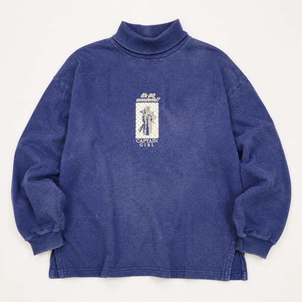 Moletom Feminino Anos 80 Gola Alta Captain Girl Azul Marinho Tamanho 46 Brechó Vintage CGC