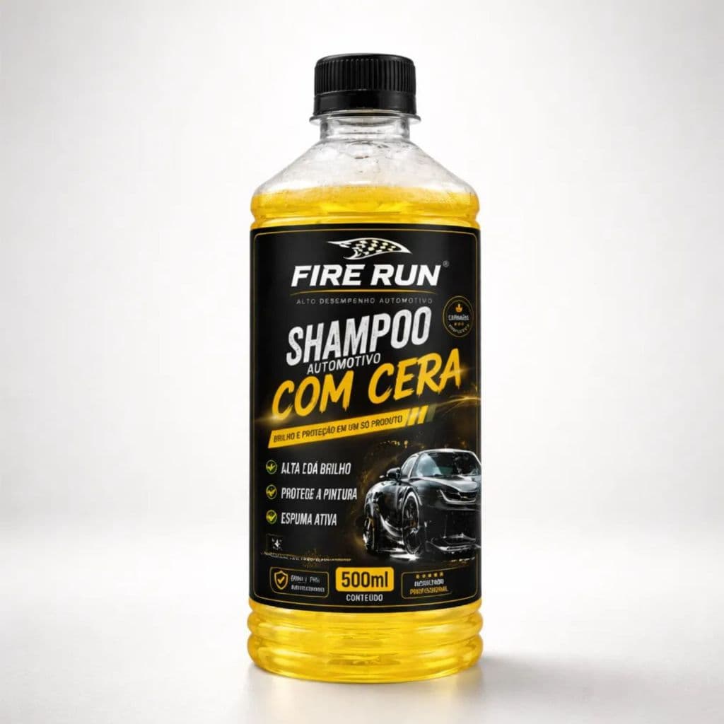 Shampoo Automotivo com Cera FIRE RUN 500ml - Lava, Dá Brilho, Protege a Pintura e Gera Espuma Ativa