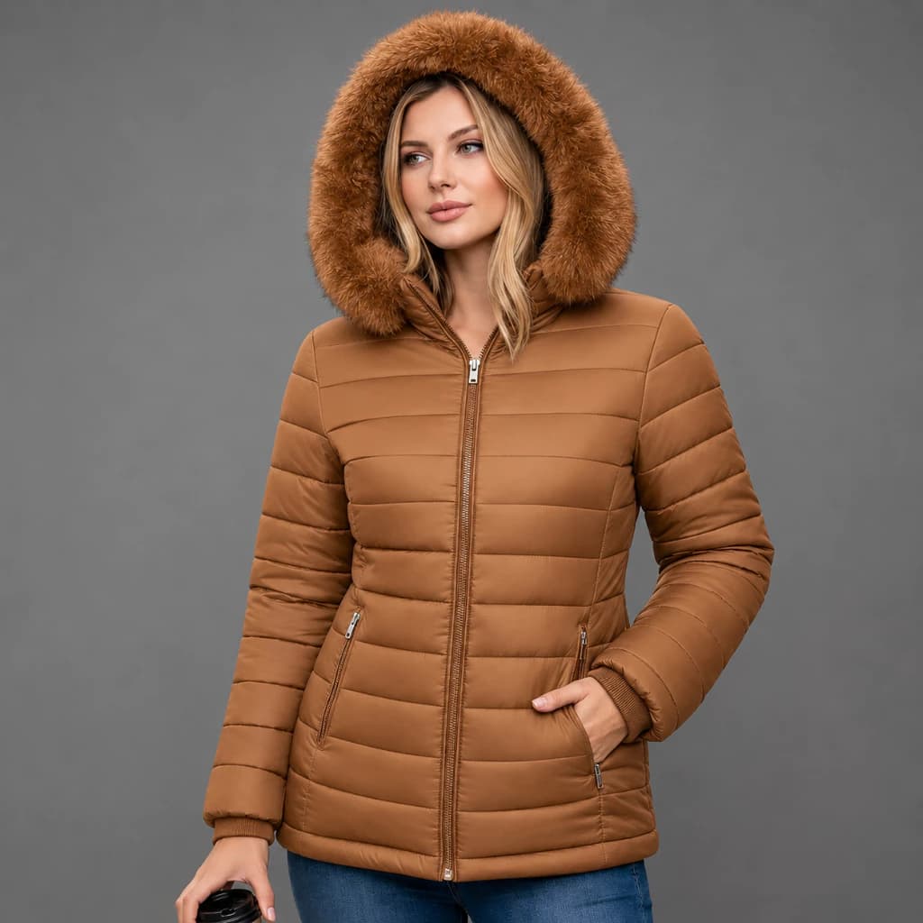Jaqueta Puffer Gominho Feminina  Inverno Forrada Peluciada Com Capuz Super Quente Confortável Ideal Para Dias Frios