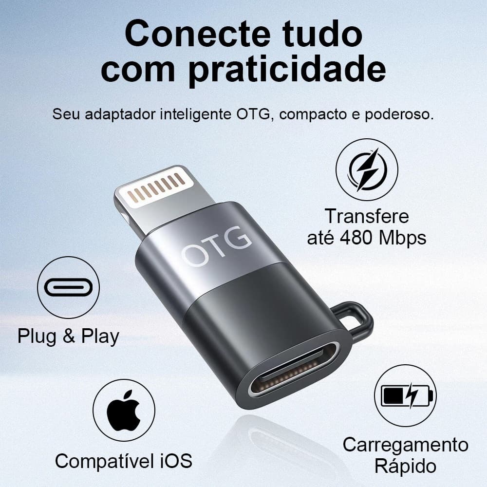 Adaptador OTG USB para Celular e Tablet Tipo-C / Lightning com Alta Compatibilidade