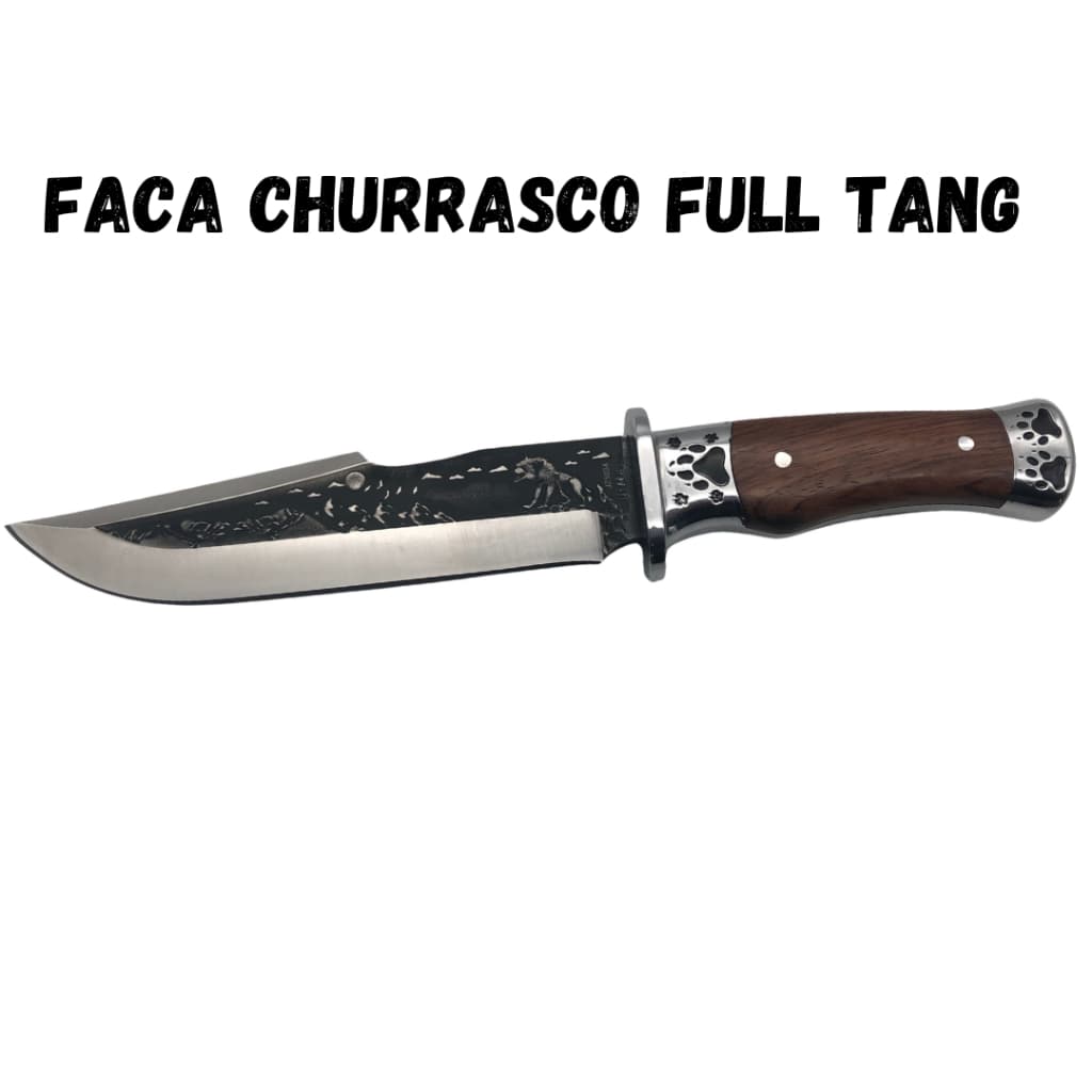 Faca Churrasco Caça e Pesca Cabo Artesanal em Madeira, Aço Inox FullTang - 1883