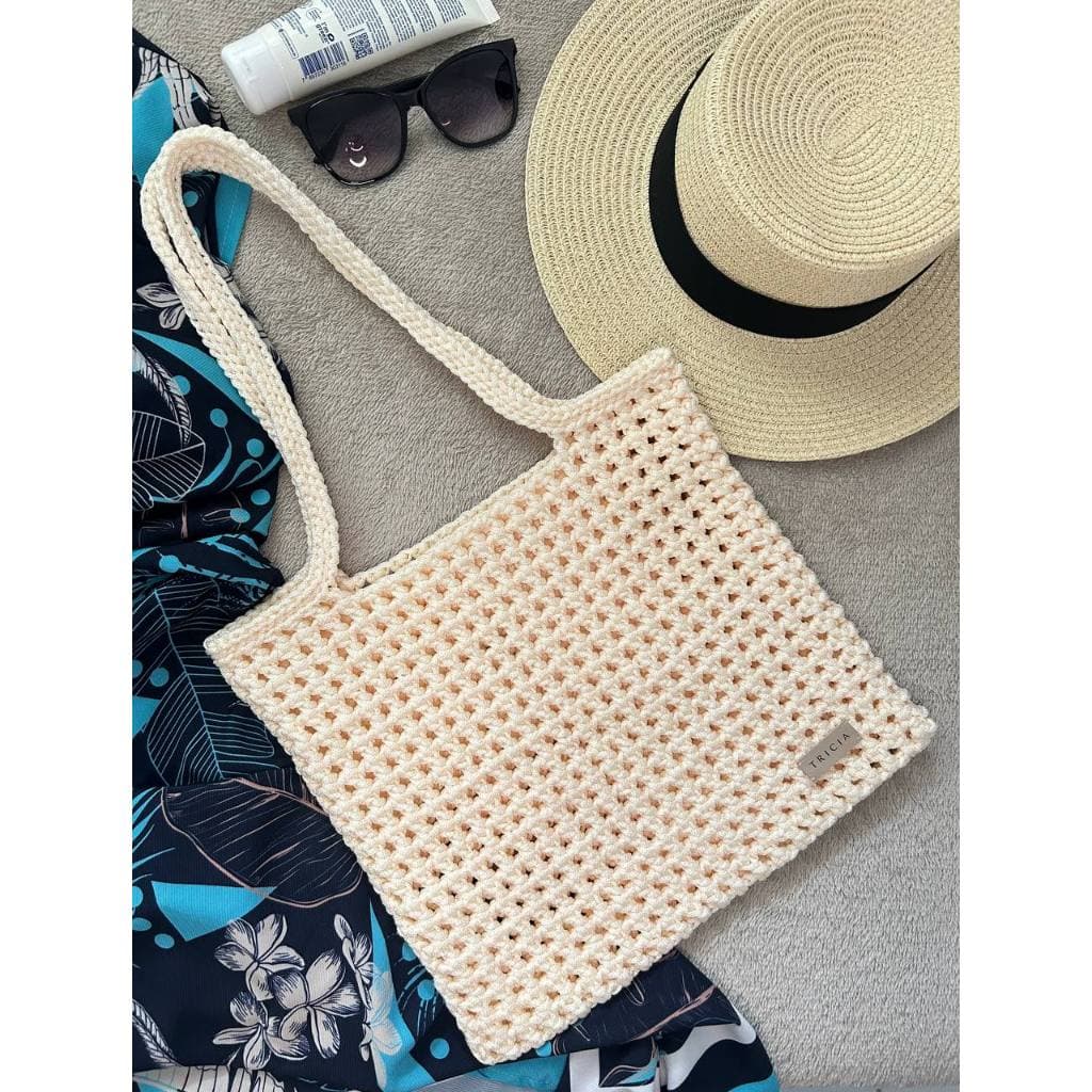 Bolsa Estilo Praia Crochê Feminina Artesanal Espaçosa Bolsa Estilo Sacola Linda