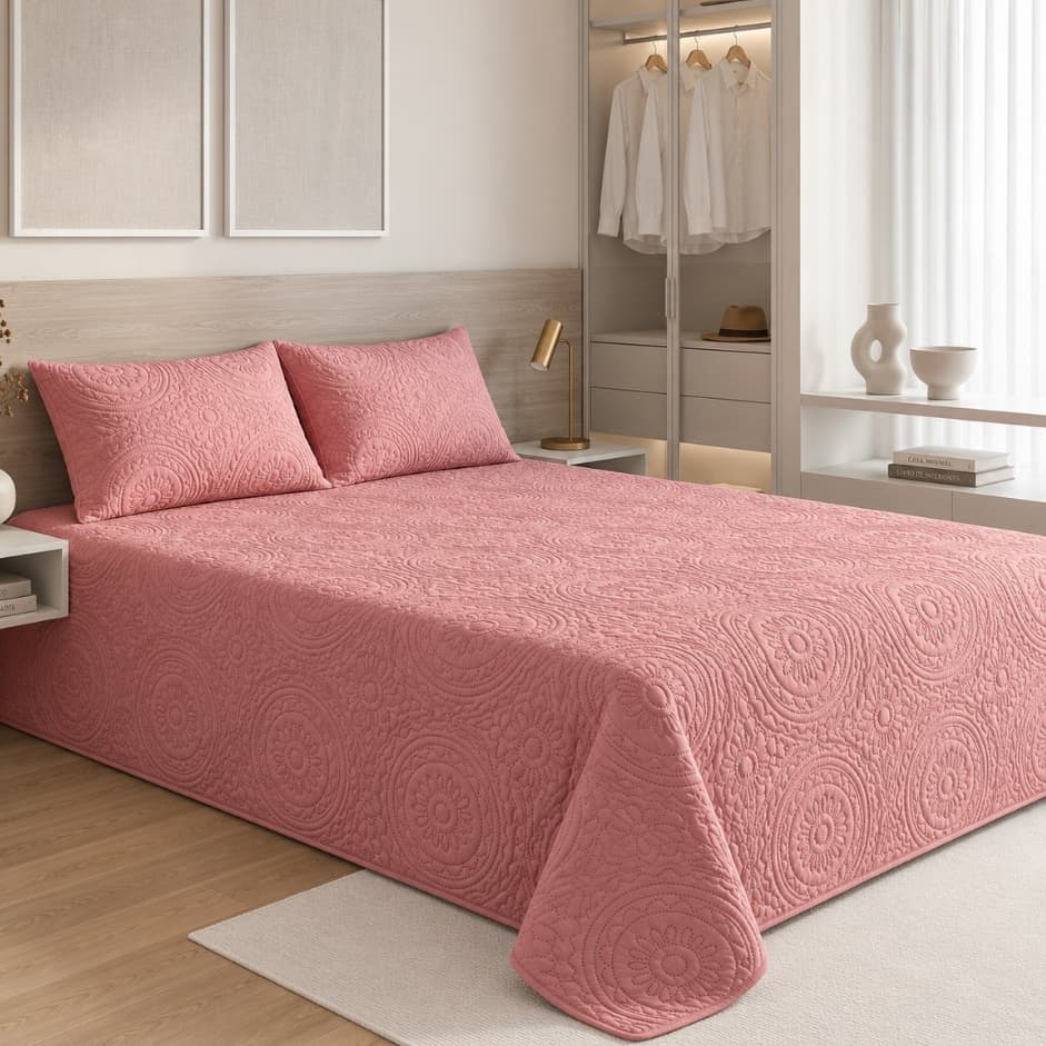 Cobre Leito Colcha Queen 3 Peças Matelado Mandala Luxo Micropercal