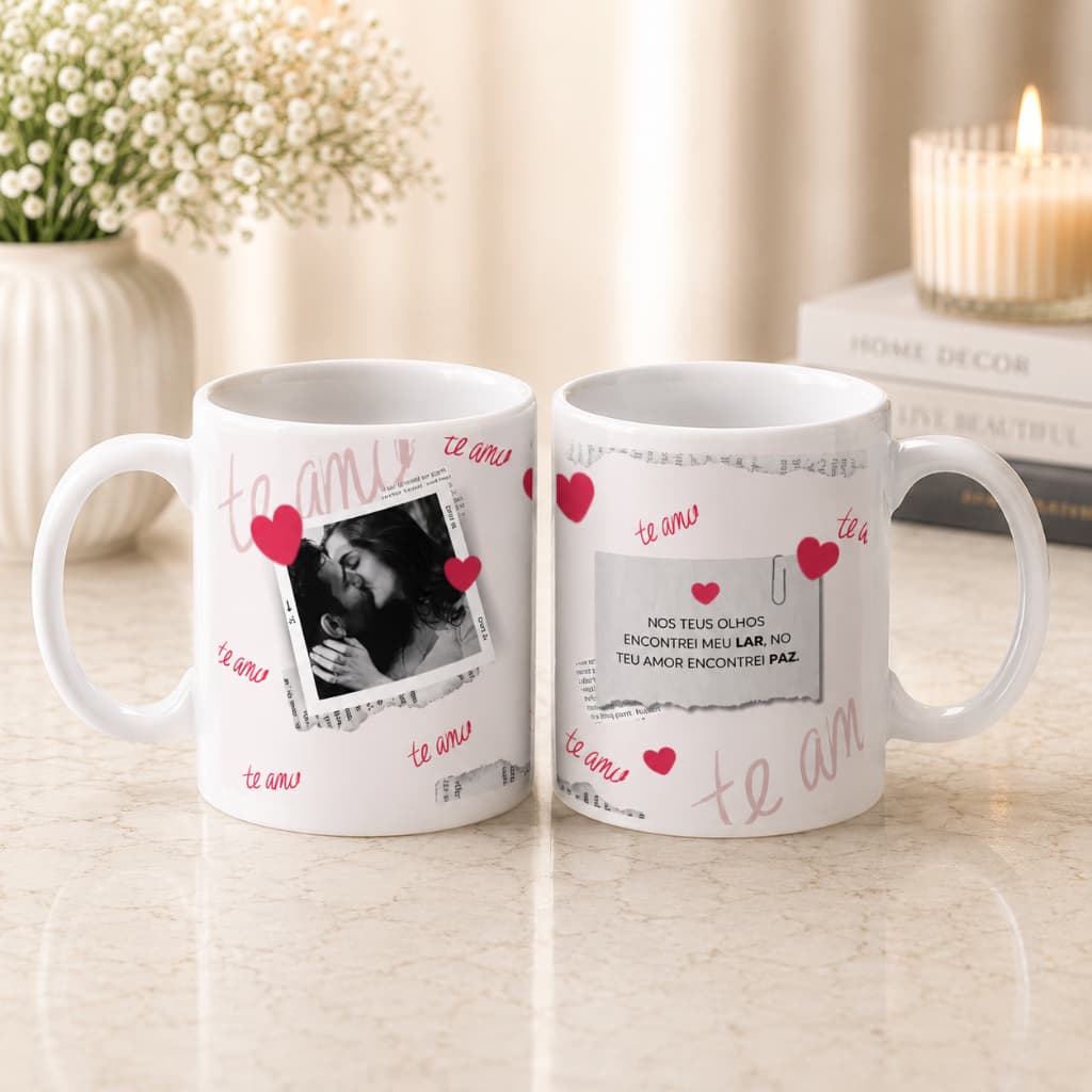 Caneca com Foto Casal Namorados Personalizada Presente Romântico Xícara