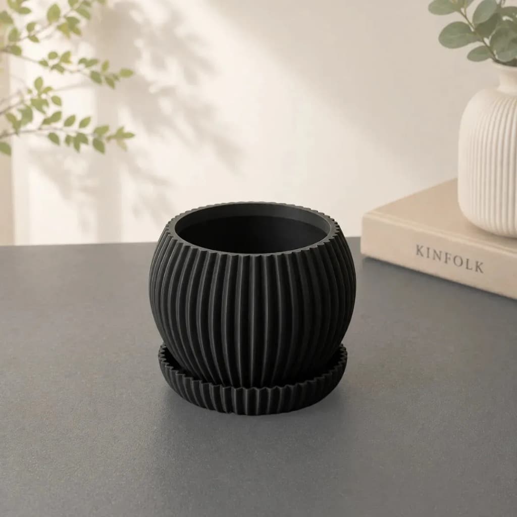 Vaso Suculenta Com Prato Cachepo Plantas Naturais Decorativo Canelado