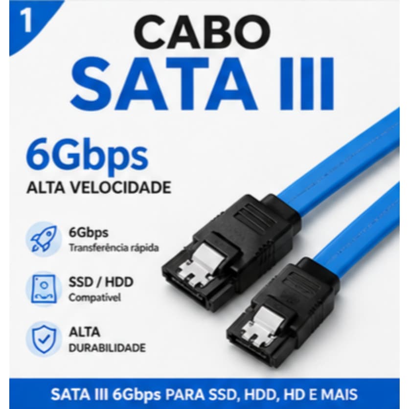 Cabo SATA III 6Gbps Azul Para SSD HDD HD Desktop Alta Qualidade
