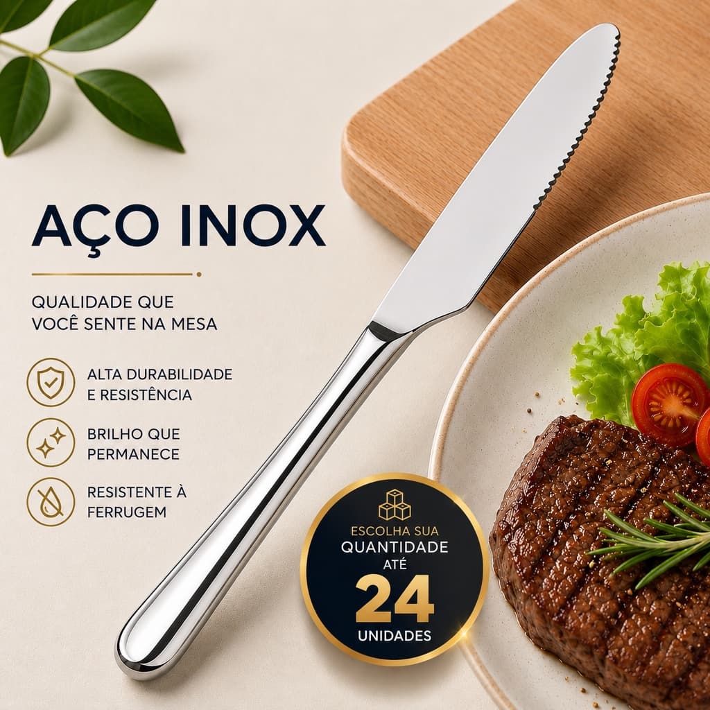 Jogo 24 Facas Aço Inox Talher Cozinha