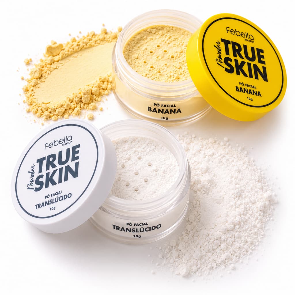 Pó Facial True Skin Febella Banana Translúcido Kit com 1 ou 2 Unidades Efeito Matte