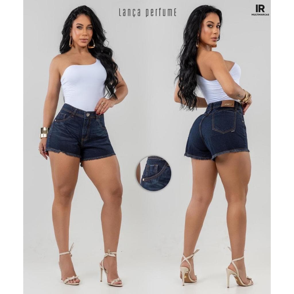 Short Jeans Feminino Lança Perfume Cintura Alta Premium Confortável Modela Corpo