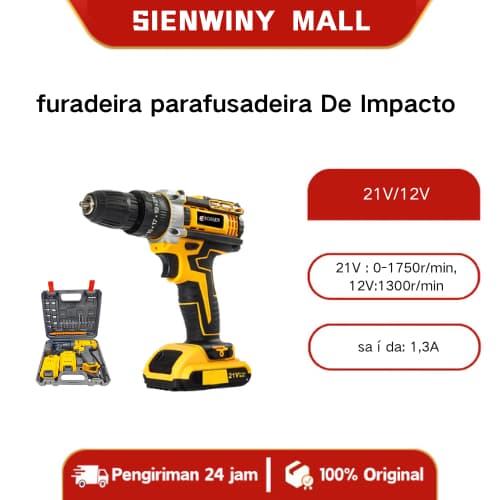 furadeira parafusadeira  De Impacto Sem Fio bateria 21v com Duas baterias recarregáveis 6500 mah