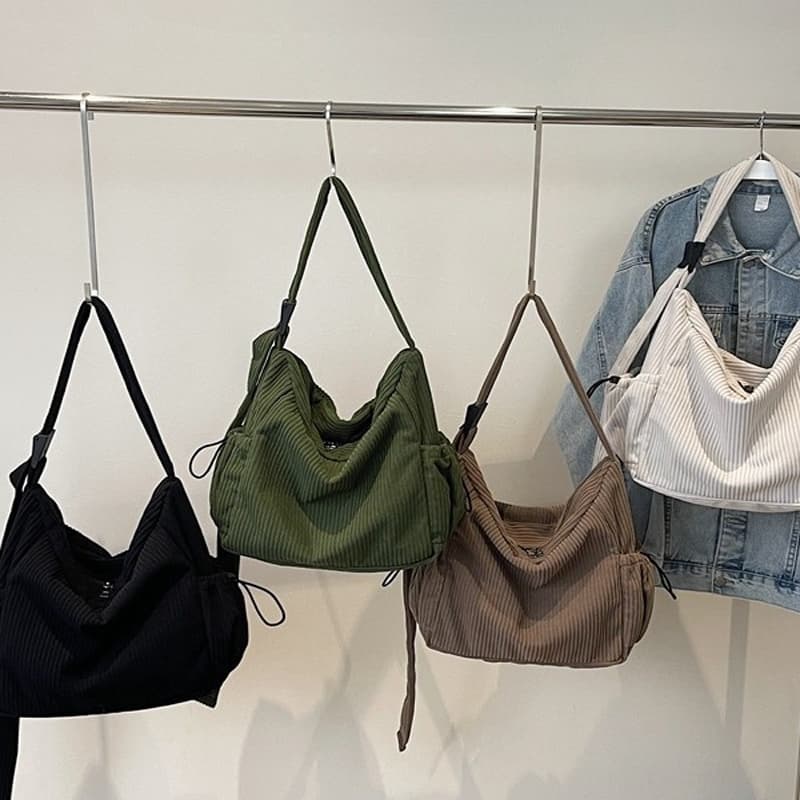 Bolsa Feminina Ombro Transversal Cotelê Estilo Casual Grande Capacidade Faculdade Dia a Dia