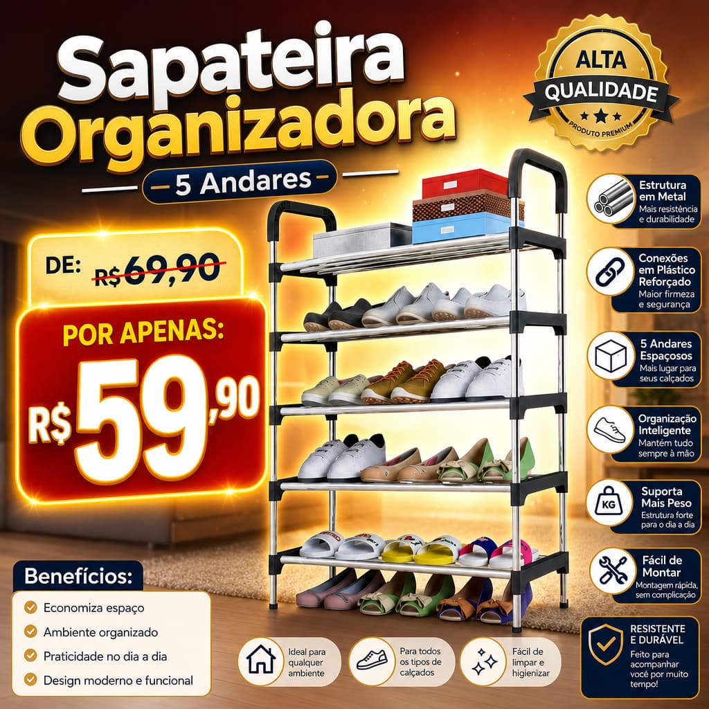 Sapateira Organizadora 5 Prateleiras Andares Organiza Sapatos Tênis Sandália