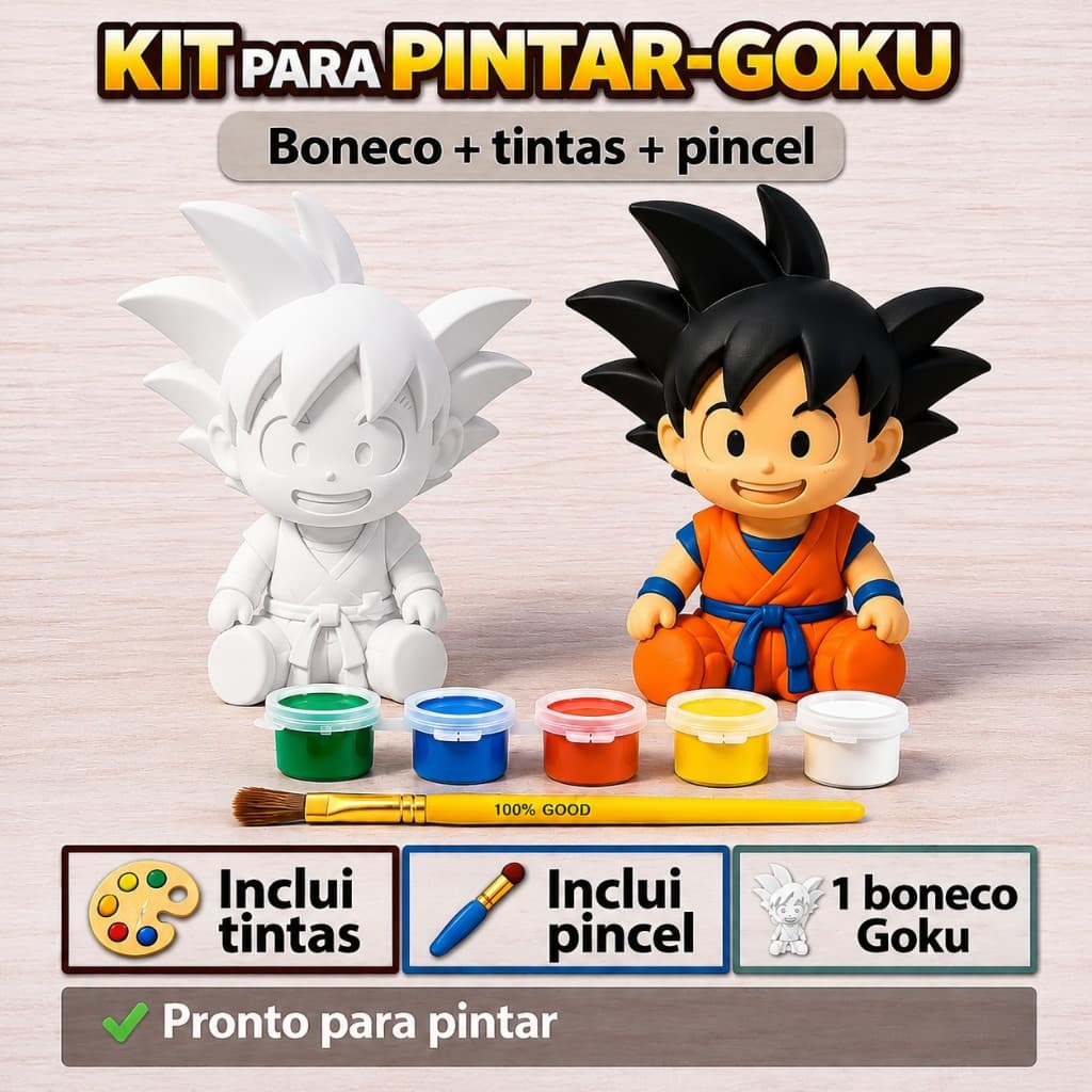 Boneco Goku Dragon Ball Z Para Colorir Pintar Com 6 Tintas Para Crianças Brinquedo de Pintura Infantil Educativa