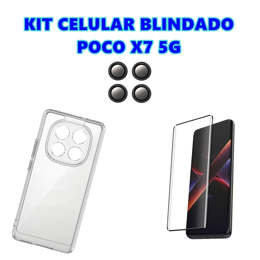 Kit Celular Poco X7 5G Película De Vidro 3D + Capa Transparente Anti Impacto + Película Para Câmera Proteção Full Cover